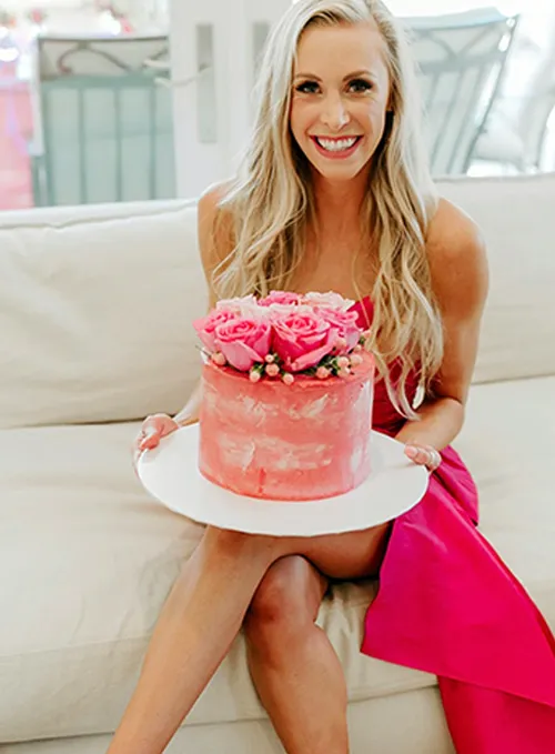 bride with wedding cake